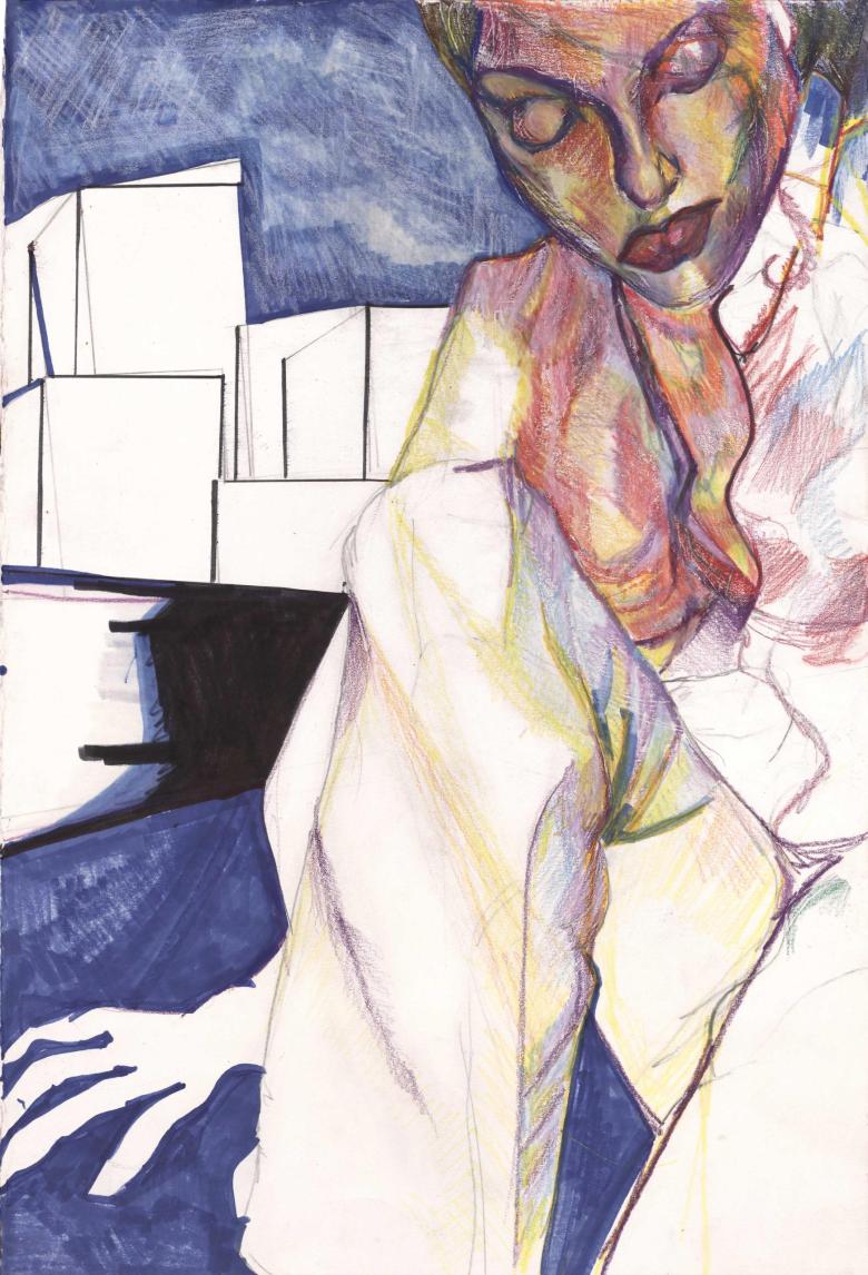 Girl in Blue. Pastel, pencil and ink on artist paper. 22 x 15 in (56 x 38 cm). Fig 123