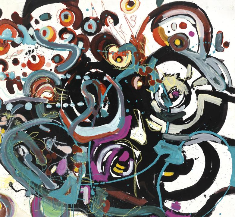Abstract with Circles. Acrylic on artist paper, 51 x 55.6 in (130 x 141 cm). Fig.185