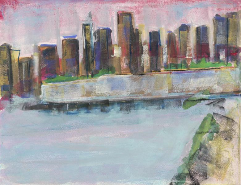 Manhattan. Gouache and mixed media on artist paper, 9 x 11.6 in (29.5 x 23 cm) . Fig. 259