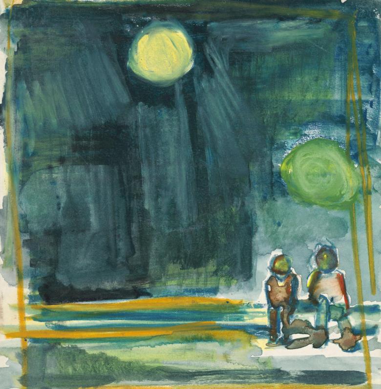 In the Park at Night. Gouache on artist paper, 9 x 9 in (23 x 23 cm). Fig. 263