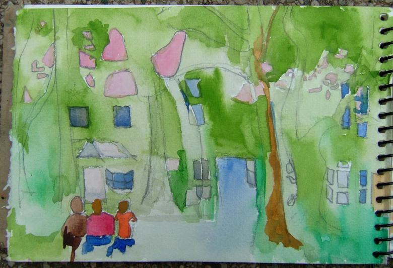 Neighborhood. Watercolor and pencil on paper, Fig. 284