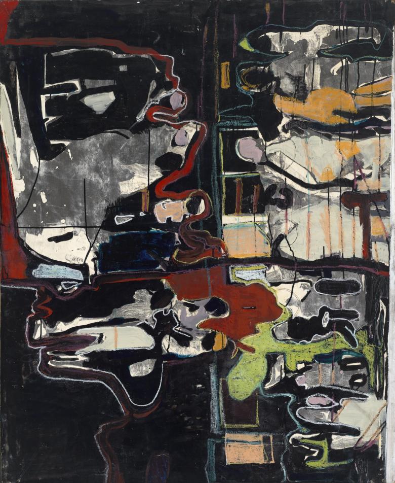 Figures on Black. Mixed media on wood, 57 x 42 in (130 x 106 cm). Fig. 012