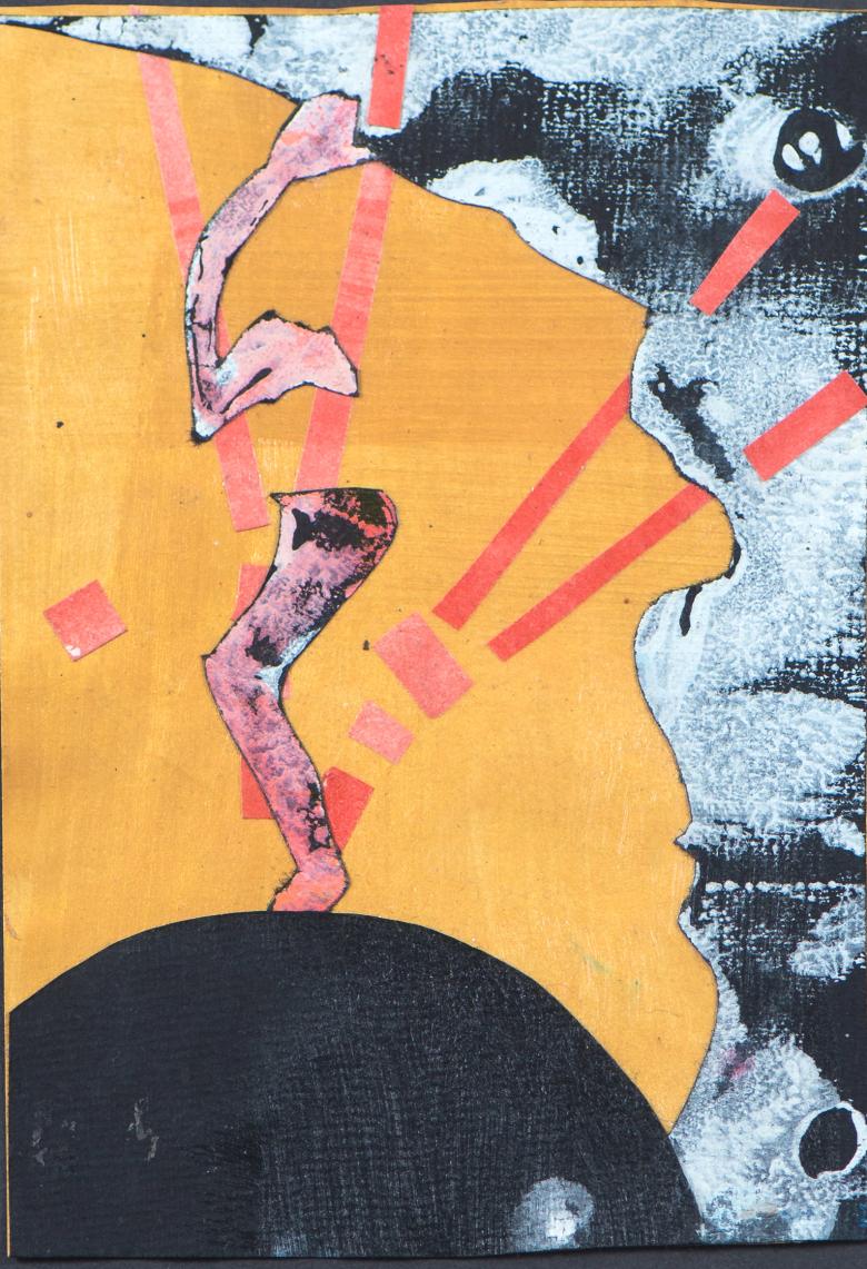 Black Circle on Gold. Collage on paper, 6.8 x 4.7 in (17 x 12 cm). Fig. 045