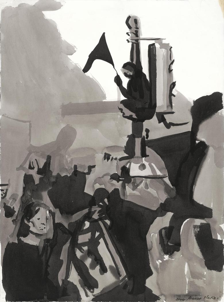 Anti Iraq War Demonstration. Sumi ink on high quality acid-free art paper, 30 x 22.2 in (76 x 56.5 cm). Fig. 318