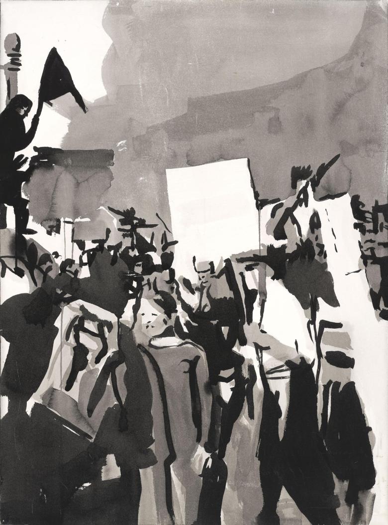 Anti Iraq War Demonstration. Sumi ink on high quality acid-free art paper, 29 x 21.2 in (74 x 54 cm). Fig.180