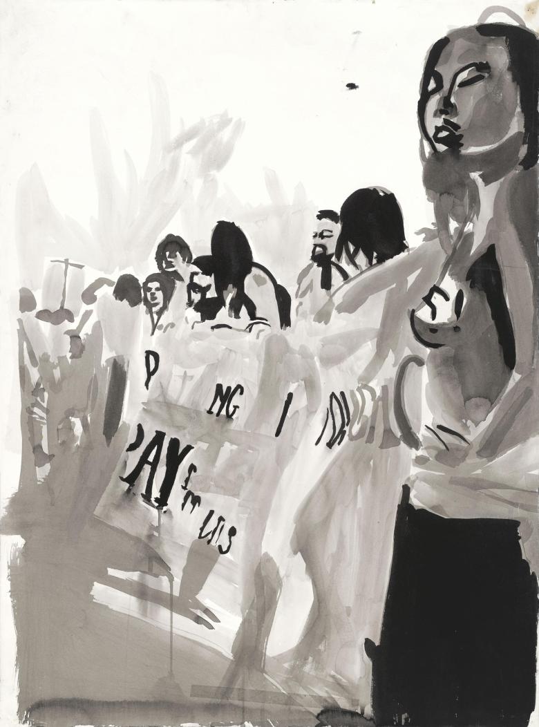 Anti Iraq War Demonstration. Sumi ink on high quality acid-free art paper, 30 x 22.2 in (76 x 56.5 cm). Fig. 314
