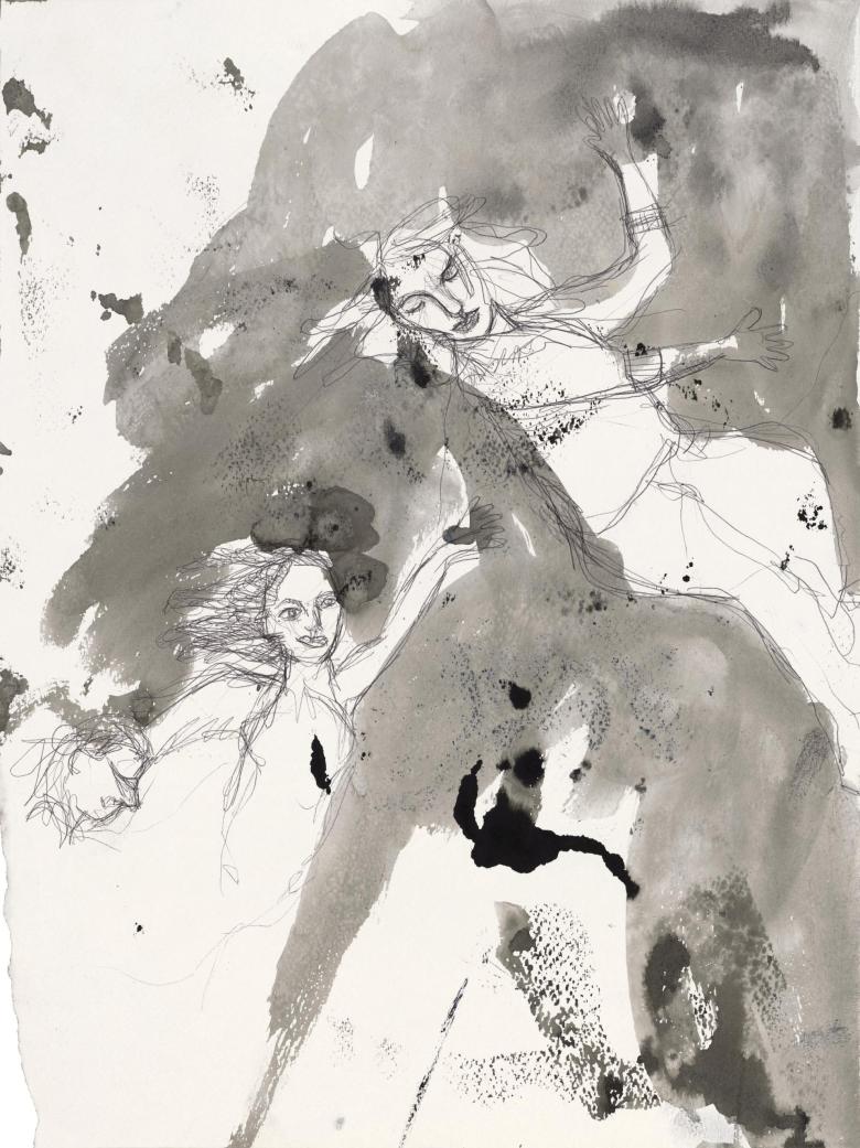 Two women. Ink pen on artist paper. 12 x 15.5 in (30 x 40 cm). F 316.