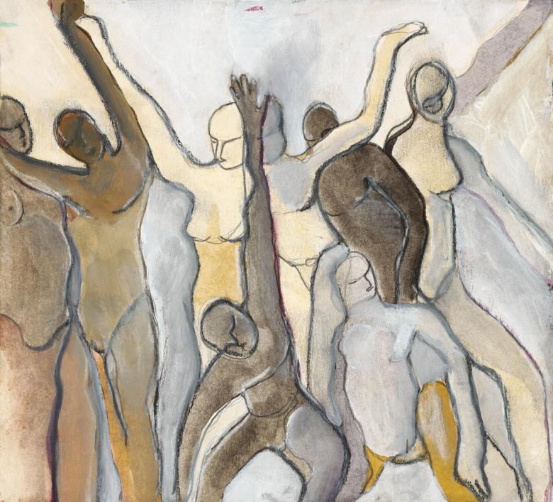 Gathering. Gouache and pastel on paper, 9 x 9.8 in (23 x 25 cm). Fig 249