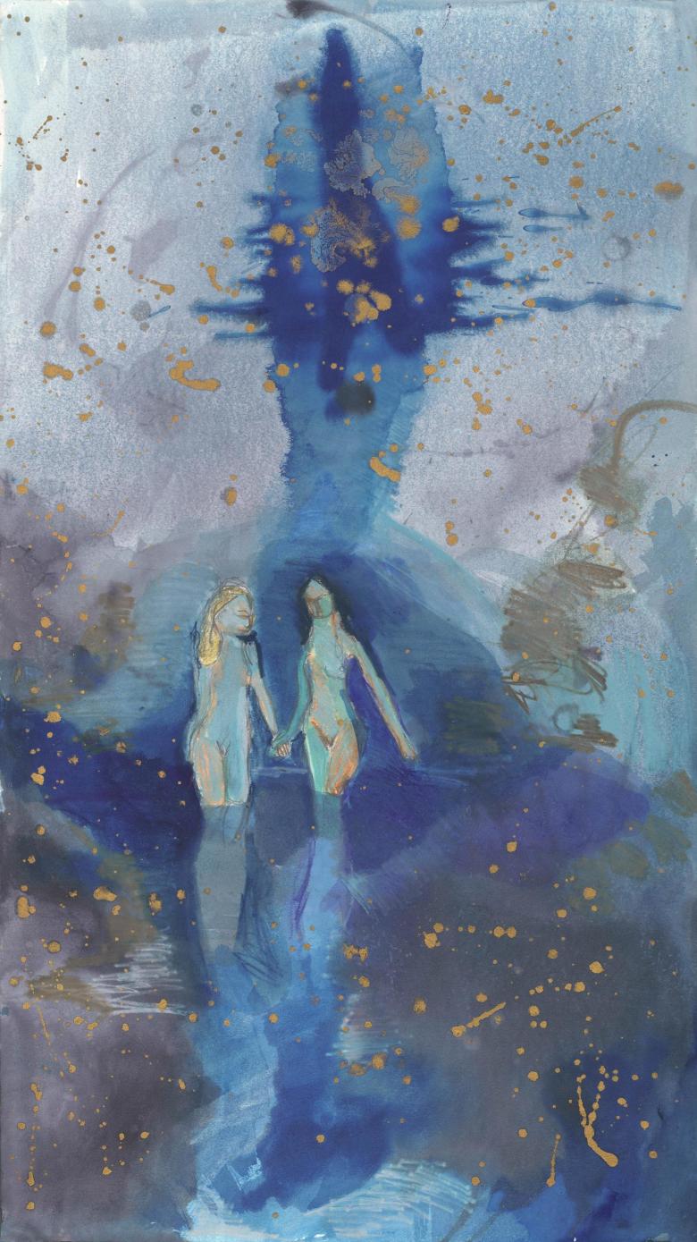 Two Figures in Blue. Mixed media on artist paper. 32 x18 in (81 x 45.5 cm). Fig. 120