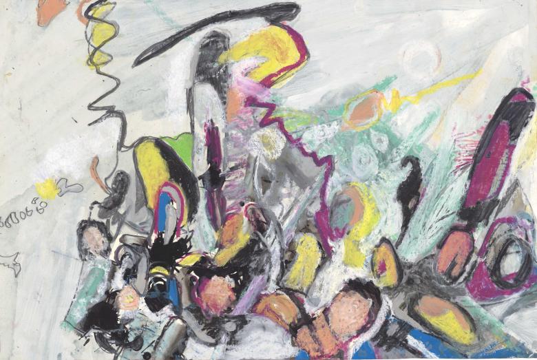 Abstract. Ink, gouache, charcoal, acrylic on artist paper. 16 x 23 in (40 x 59 cm). Fig. 358