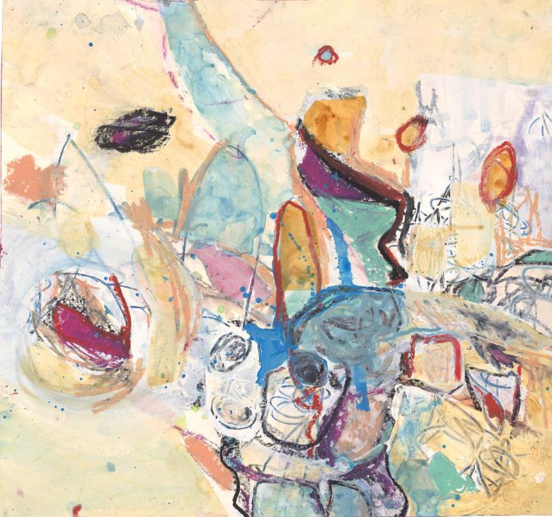 Abstract with Circles. Gouache, pastel and charcoal on artist paper. 16 x 17.5 in (42 x 45 cm). Fig. 359