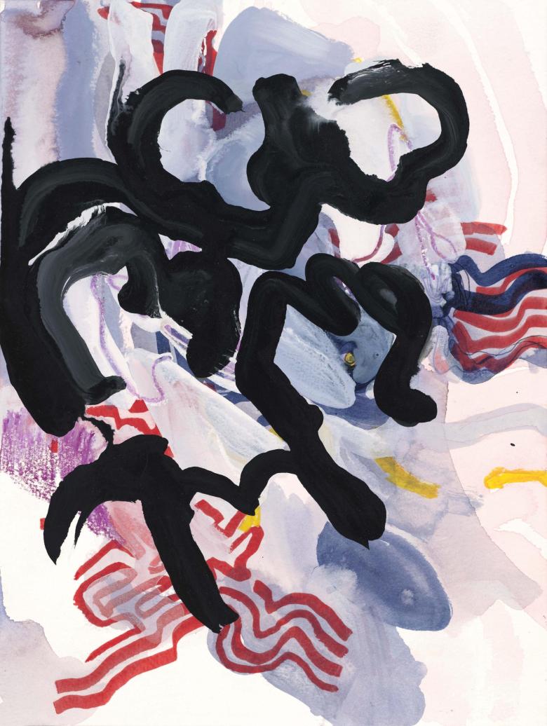 Abstract with Black and Red Lines. Watercolor, ink and pencil on artist paper. 9 x 12 in (23 x 30.5 cm). Fig. 376