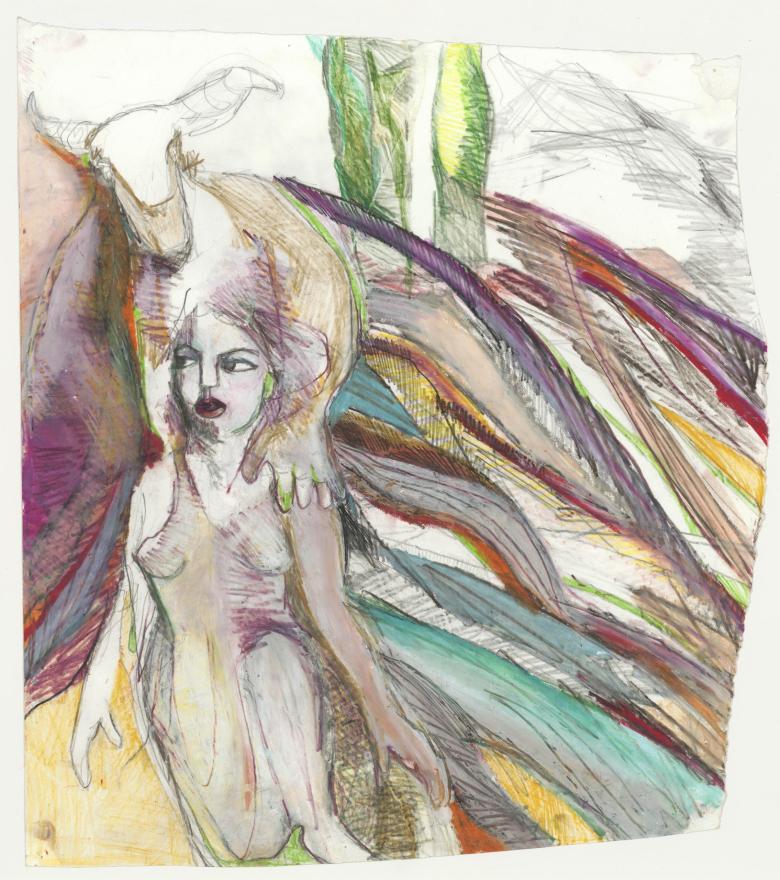 Ariadne and the Minotauro. Pastel and pencil on artist paper. 17.3 x 15.5 in (44.5 x 39 cm). F119.