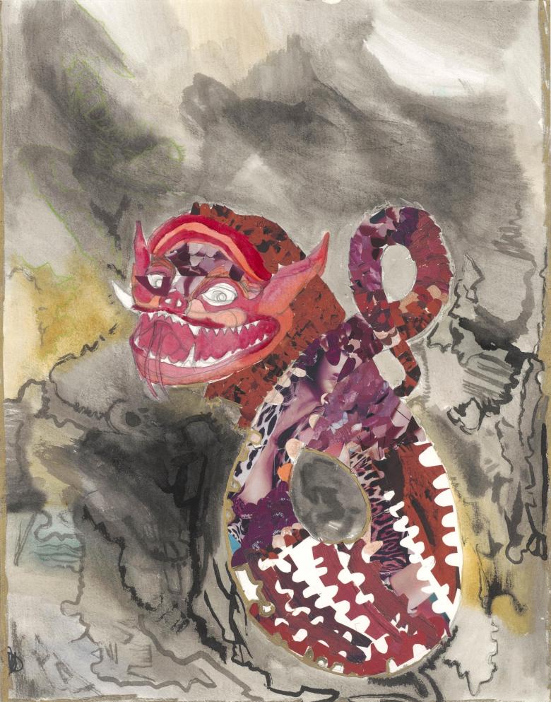 Dragon. Collage, watercolor, ink, graphite, marker on artist paper. 17.5 x 13.8 in (44 x 35 cm). F042
