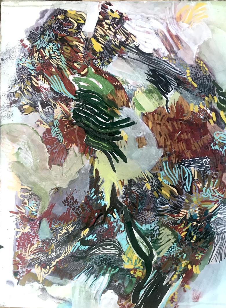 Abstract landscape. Acrylic, ink and gouache on canvas. 20 x 20.5 in (50.8 x 52 cm) . F093