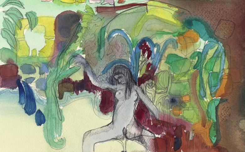 Abstract with Woman. Watercolor, ink and pencil on artist paper. 6 x 9.5 in (15 x 24.5 cm). Fig. 217
