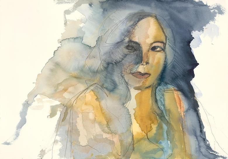 Self Portrait in Blue. Ink and pencil on artist paper. 14 x 20 in (35.5 x 50.7 cm). Fig. 088