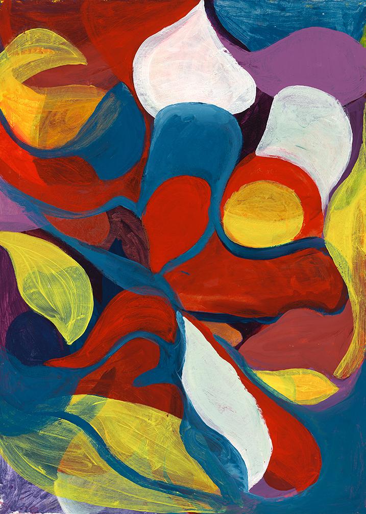 Abstract with Leaves. Acrylic on artist paper. 20 x 27.7 in (50.5 x 70.5 cm). Fig. 072