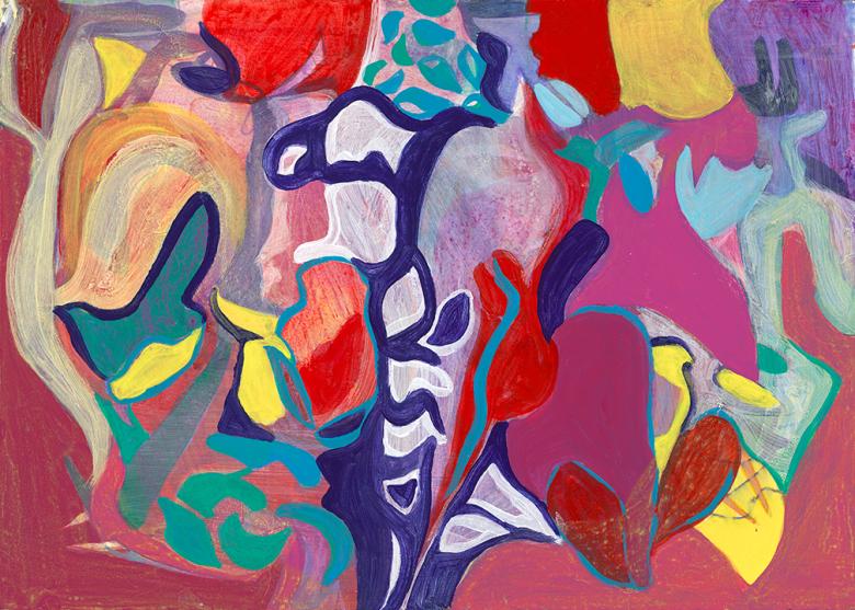 Abstract with Leaves. Acrylic on artist paper. 20 x 27.7 in (50.5 x 70.5 cm). Fig. 073