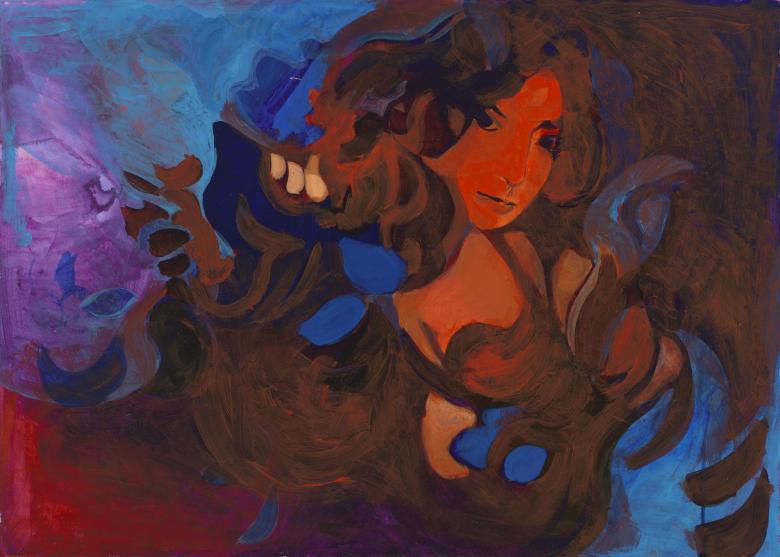 Self portrait in Red. Acrylic and gouache on high quality acid-free art paper, 19.8 x 27.8 in (50.5 x 70.5 cm). Fig. 065