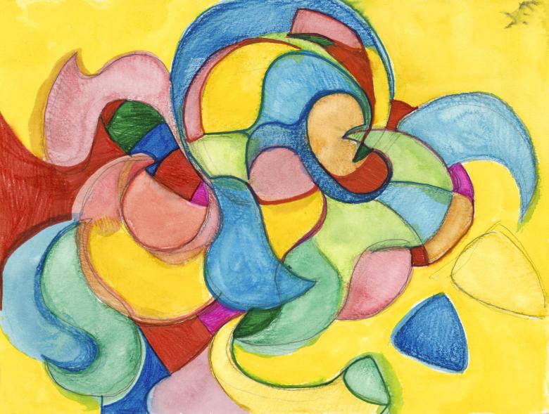 Abstract on Yellow. Mixed media on artist paper. 9 x 12 in (22.5 x 30.5 cm.) Fig. 190