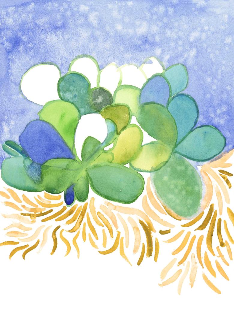 Flowers on Blue. Watercolor on high quality acid-free art paper, 14.2 x 10.2 in (36 x 26 cm). Fig. 199