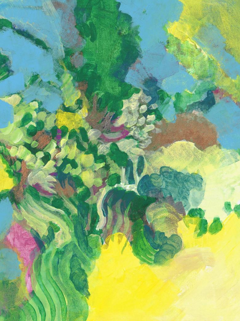 Green Waves on Yellow. Acrylic on canvas, 9 x 12 in (22.5 x 30.5 cm). Fig. 046