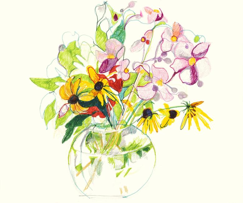 Flowers. Watercolor and pen on high quality acid-free art paper, 6.6 x 8 in (17 x 20.5 cm). Fig. 250