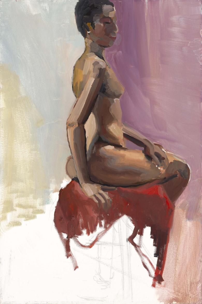Woman on Red Stool, Oil on canvas, 30 x 20 in (76 x 50.5 cm), Fig. 028