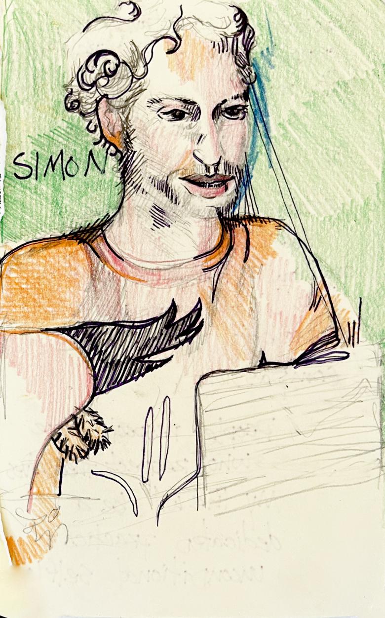 Sketchbook.Simon. Ink, pen and colored pencil on artist paper. 8 x 5 in (21 x 13 cm). Fig. 394