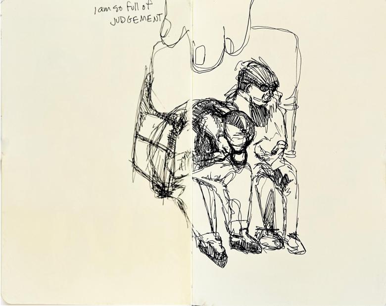 Sketchbook.I am so full of judgement. Ink, pen on artist paper. 8 x 5 in (21 x 13 cm). Fig. 396