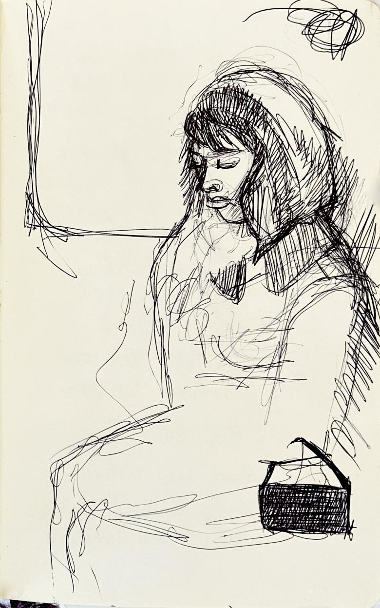 Sketchbook.Woman in the subway. Ink, pen on artist paper. 8 x 5 in (21 x 13 cm). Fig. 397