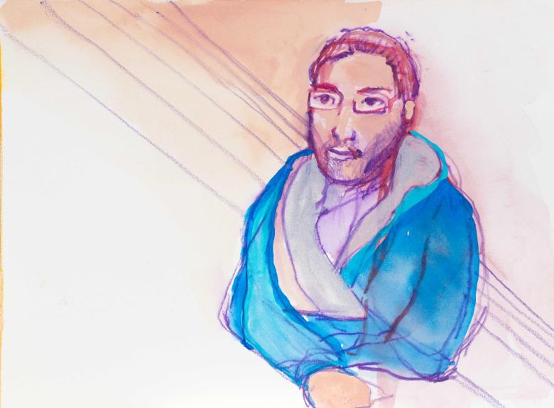 Man with Blue Coat. Pencil and watercolor on artist paper. Fig. 086