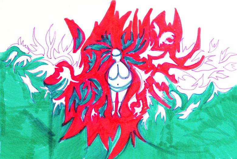 Woman on Red. Watercolor and permanent markers high quality acid-free art paper, 7.6x10in - 17x25.5cm. Fig. 233